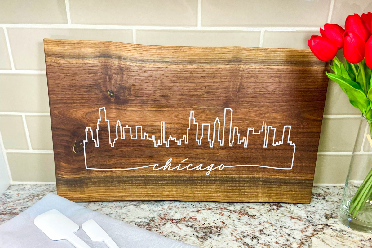 Chicago Skyline Walnut Charcuterie Board - Image 3