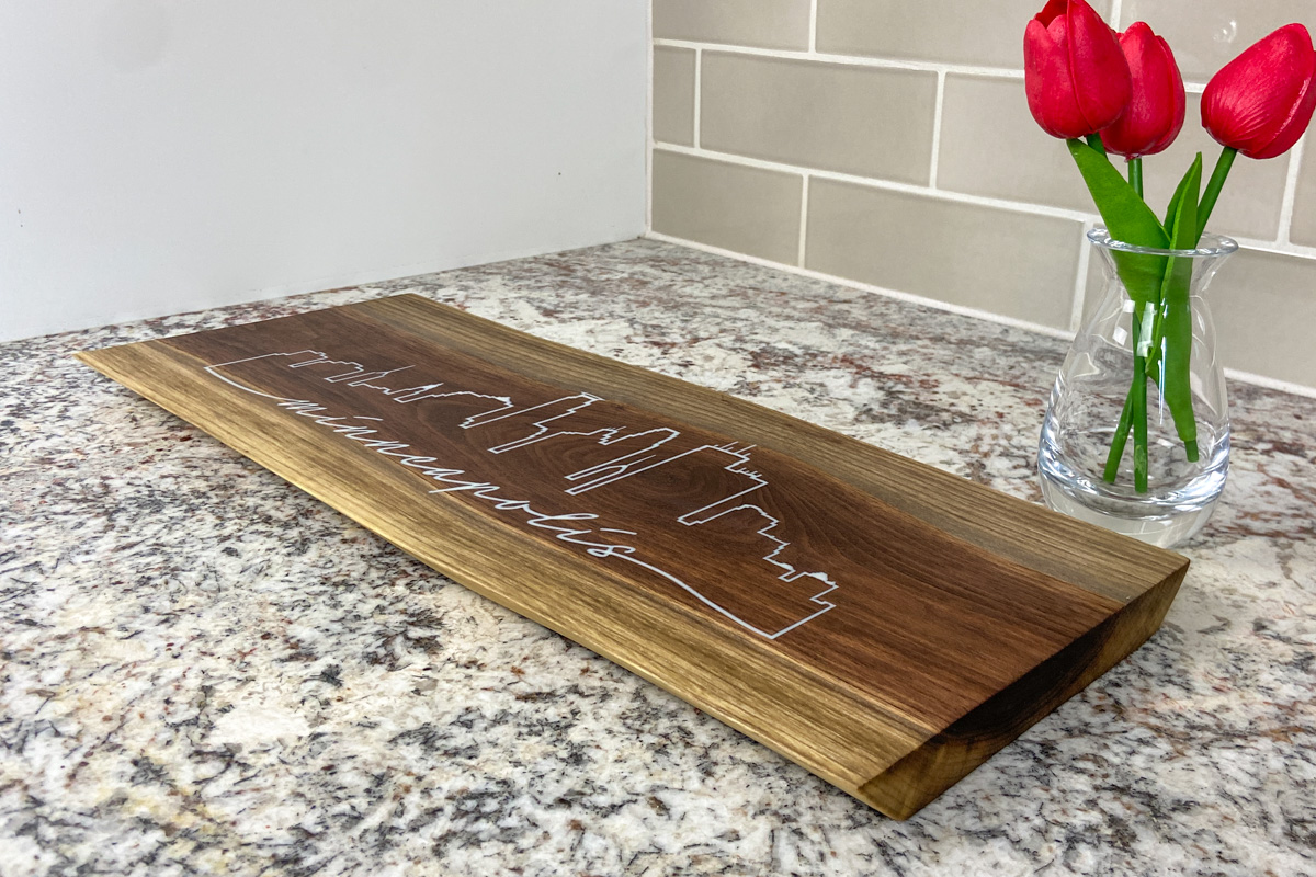 Minneapolis Skyline Walnut Charcuterie Board - Image 5