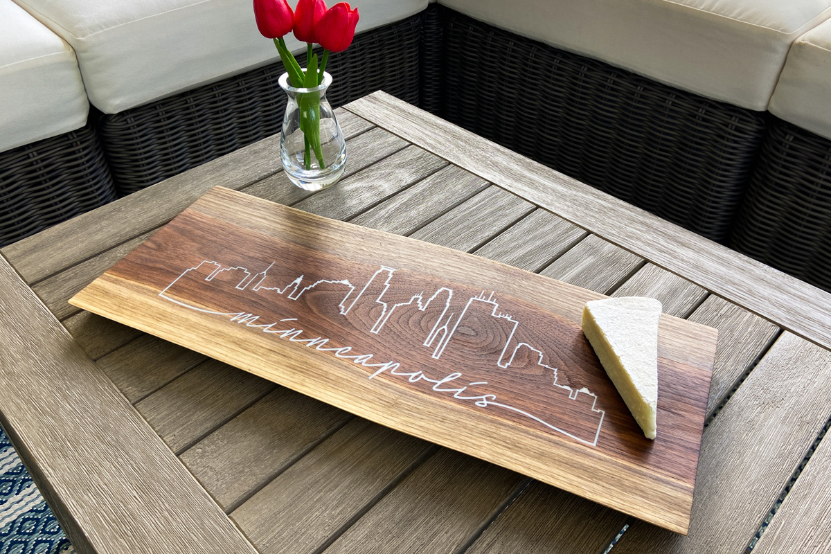 Minneapolis Skyline Walnut Charcuterie Board - Image 3