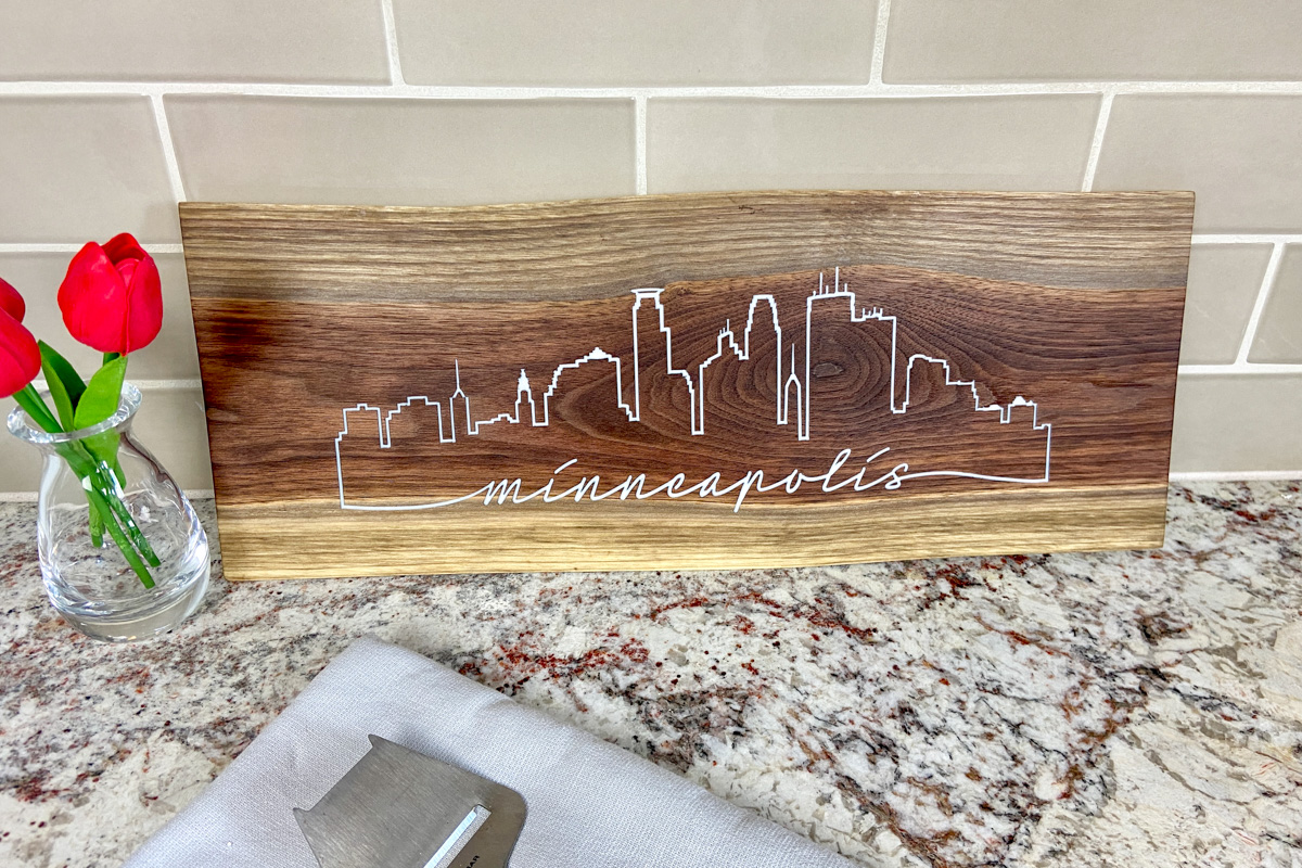 Minneapolis Skyline Walnut Charcuterie Board - Image 4